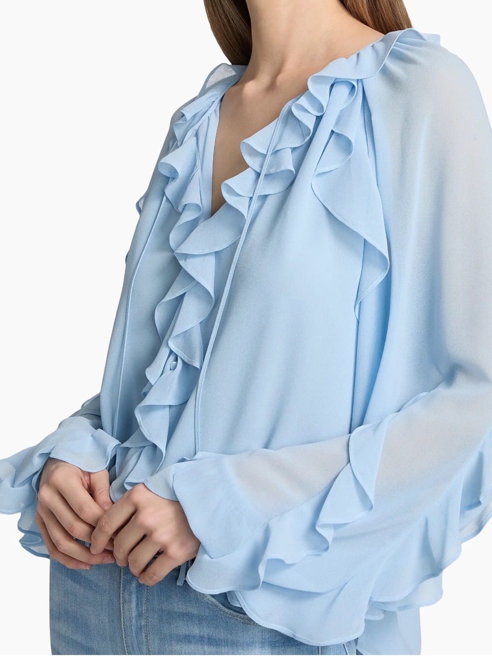 🩵BNWT Kobi Halperin Powder Blue Ruffle V-Neck Blouse
